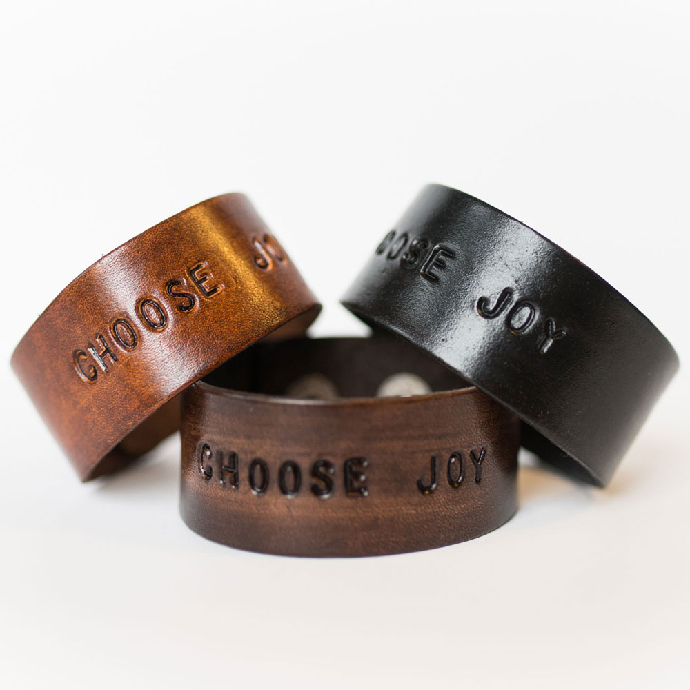 Choose Joy Leather Cuff