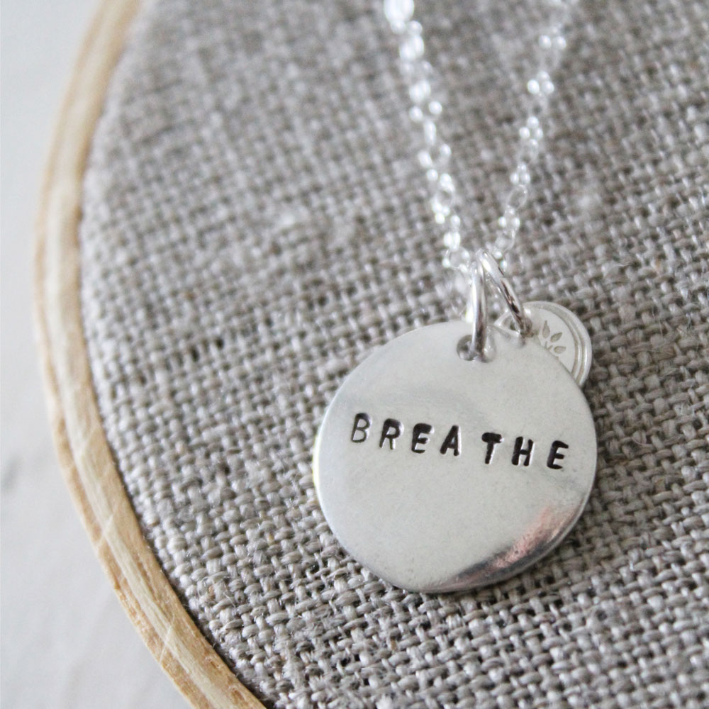 Breathe (5/8" Charm) Sterling Silver Necklace