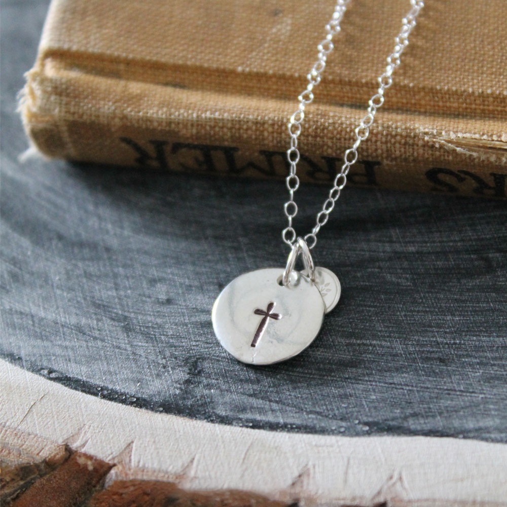 Stamped Cross (1/2" Charm) Sterling Silver Necklace