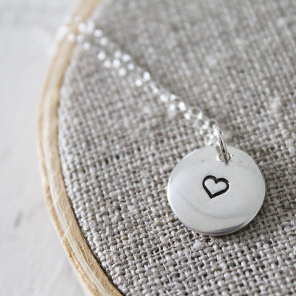 Stamped Heart (1/2" Charm) Sterling Silver Necklace