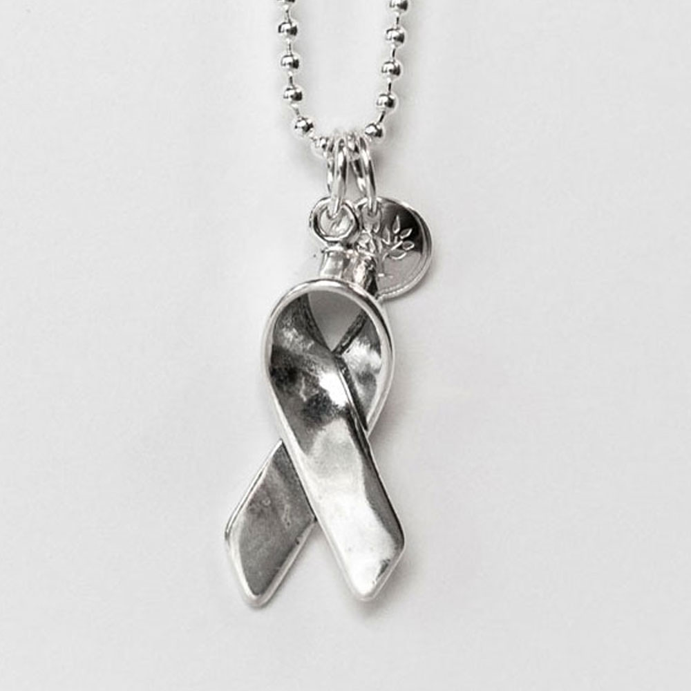 Cancer Ribbon Charm Sterling Silver Necklace