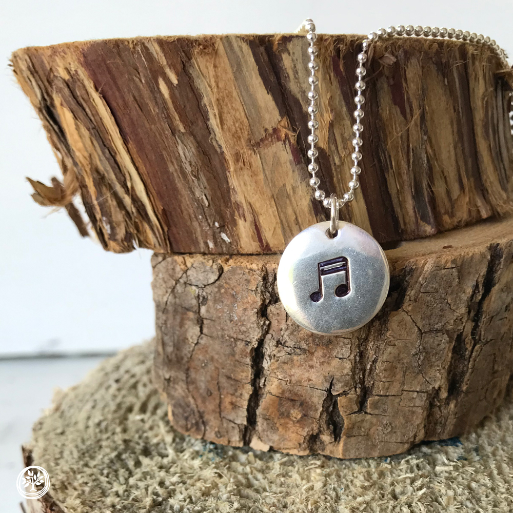 Music Stamped (1/2" Charm) Sterling Silver Necklace