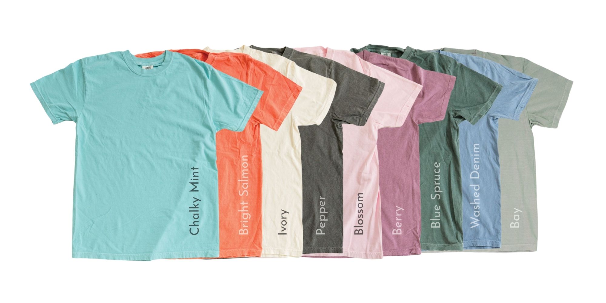 CausePage in-house super soft unisex t-shirt styles shown in multiple comfort colors options for fundraising apparel.