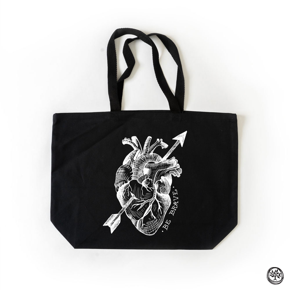 Be Brave (Anatomical Heart) Black Tote Bag